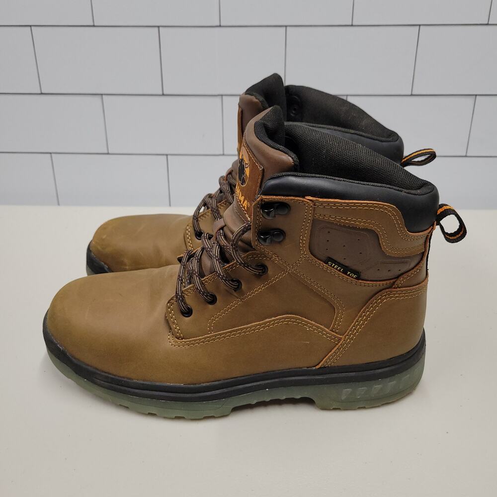 Brahma Men's Steel Toe Work Boots Size 9 Brown Leather Lace Up 6" Safety Boots